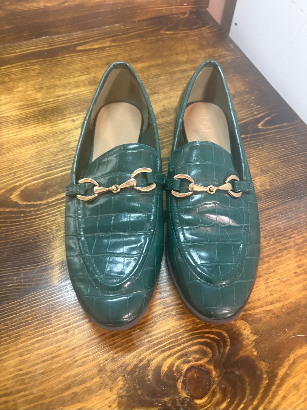Loft green croc loafers size 8.5